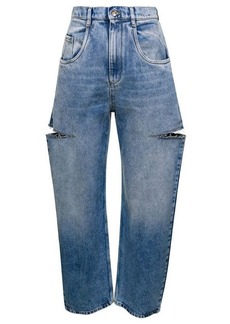 Maison Margiela Light Blue Denim Distressed Straight Leg Jeans with Cut-Out in Cotton Woman