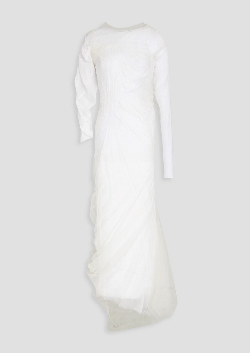 Maison Margiela - Asymmetric gathered stretch-tulle maxi dress - White - IT 36