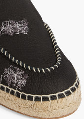 Maison Margiela - Embroidered pebbled-leather espadrille mules - Black - EU 35