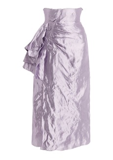 Maison Margiela - Gathered Metallic Silk Midi Skirt  - Purple - IT 40 - Moda Operandi