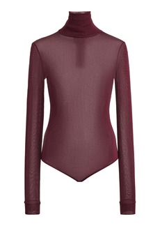 Maison Margiela - Turtleneck Sheer Jersey Bodysuit - Burgundy - IT 42 - Moda Operandi