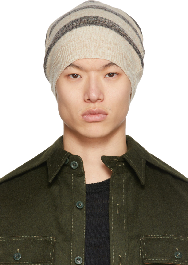 Maison Margiela Beige Wool Striped Beanie