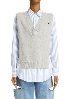 Maison Margiela Hybrid Wool Sweater Vest & Cotton Poplin Button-Up Shirt