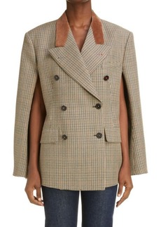 Maison Margiela Microhoundstooth Check Virgin Wool Cape Blazer in Brown/Camel Check at Nordstrom