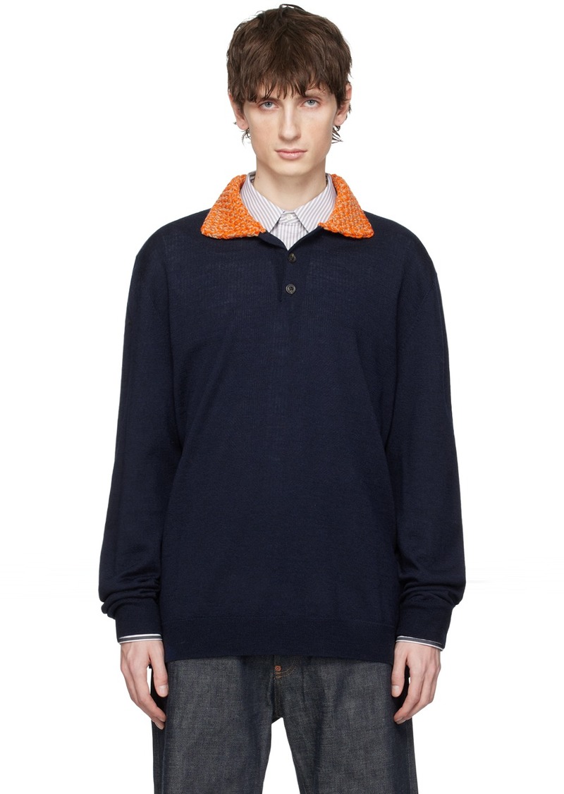 Maison Margiela Navy Spread Collar Polo