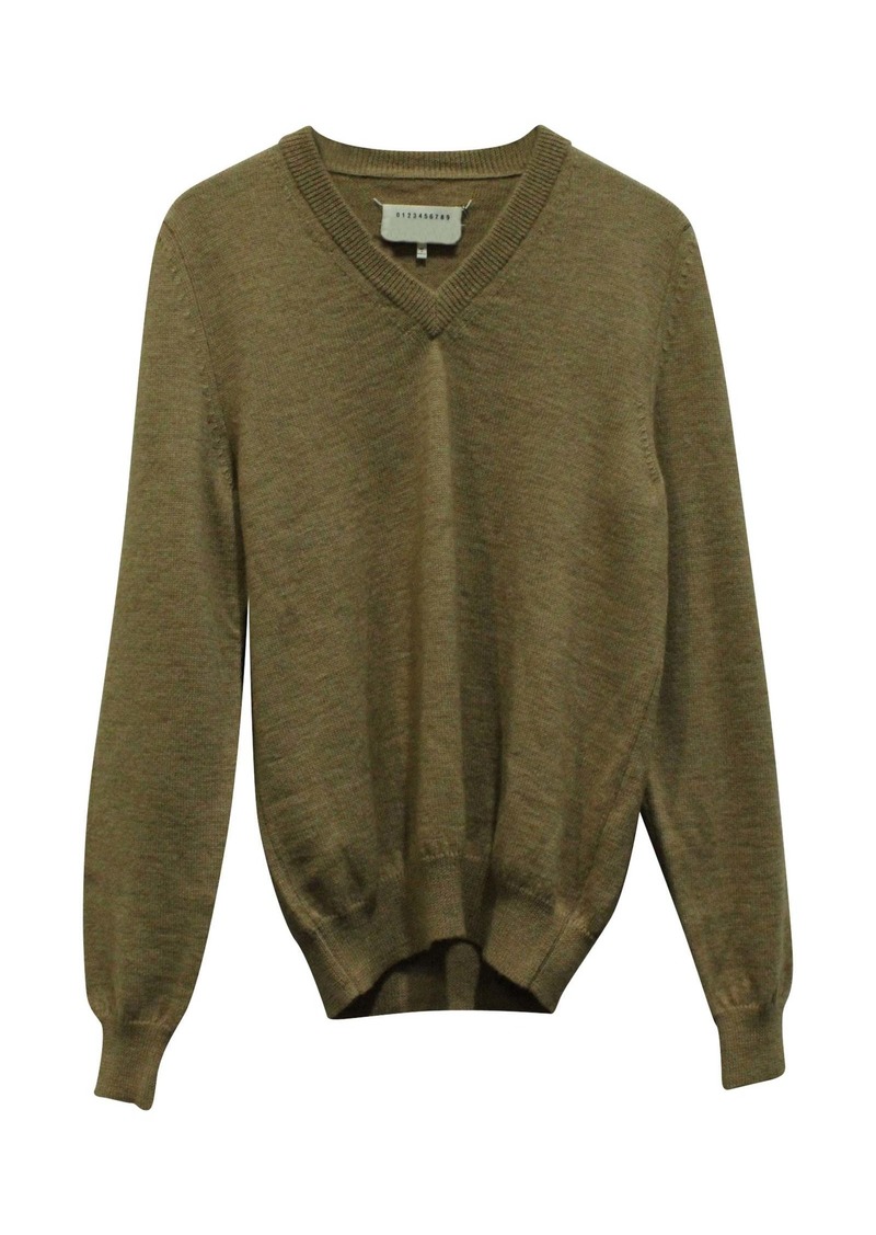 Maison Margiela V-neck Sweatshirt with Elbow Patch in Brown Wool