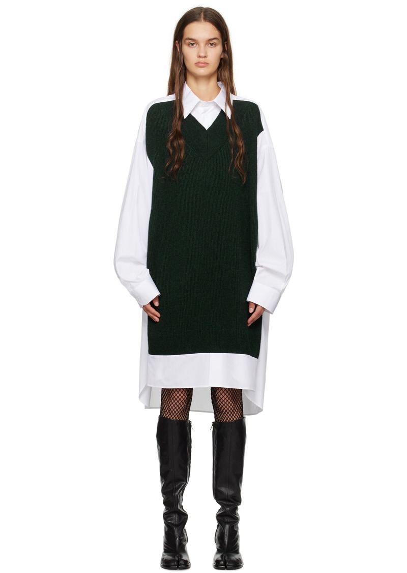 Maison Margiela White & Green Paneled Dress