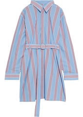 Maison Margiela Woman Belted Striped Cotton-poplin Shirt Dress Light Blue