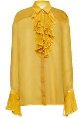 Maison Margiela - Lace-trimmed ruffled silk-crepon shirt - Yellow - IT 38