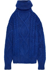 Maison Margiela Woman Open-back Brushed Cable-knit Turtleneck Sweater Royal Blue