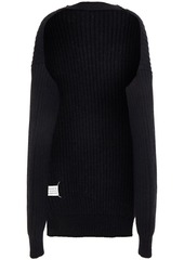 Maison Margiela Woman Open-back Mélange Ribbed Wool-blend Turtleneck Sweater Black