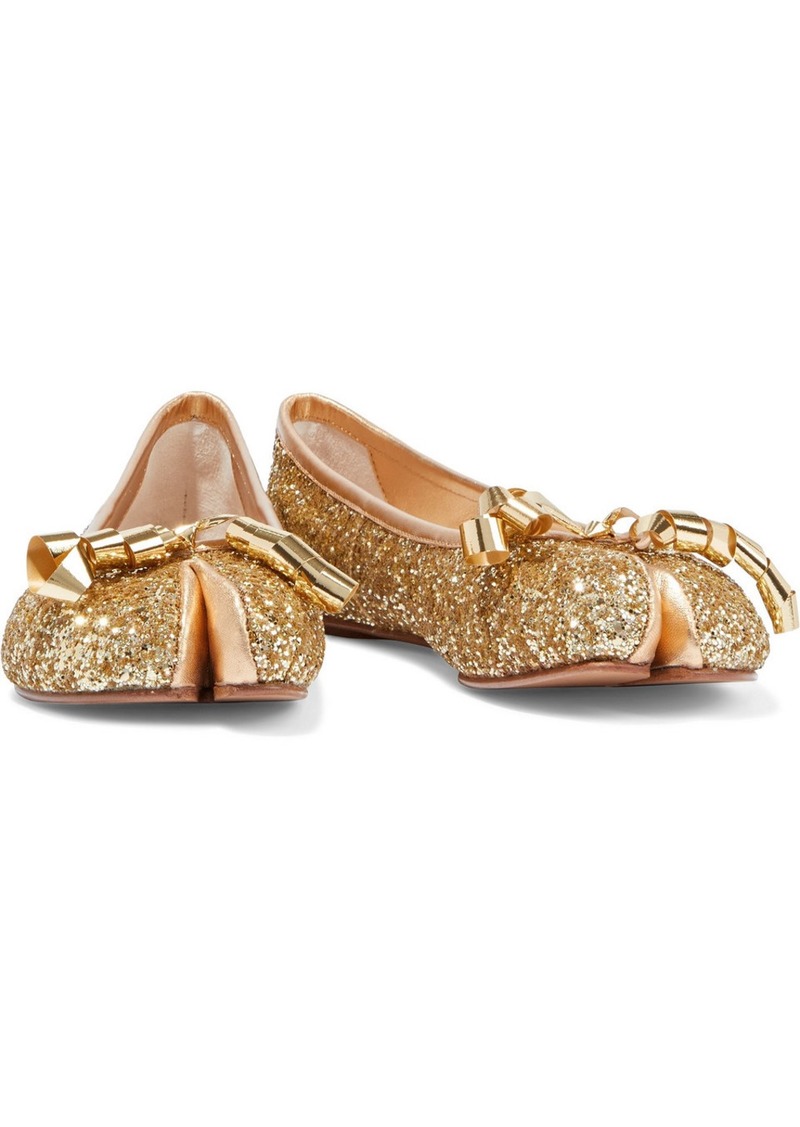 Woman Tabi Split-toe Embellished Glittered Metallic Leather Ballet ...