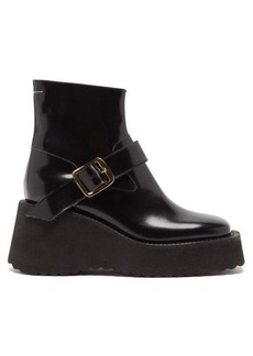 Mm6 Maison Margiela - Buckled Leather Wedge Boots - Womens - Black