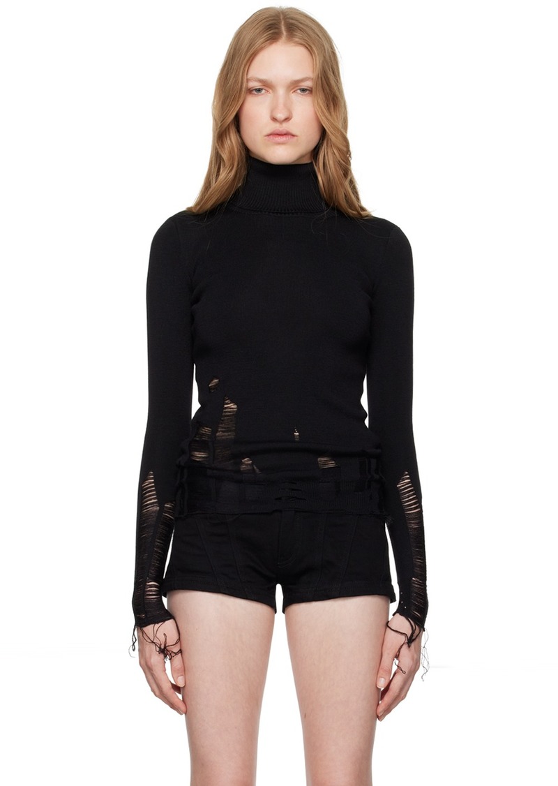 MM6 Maison Margiela Black Distressed Turtleneck