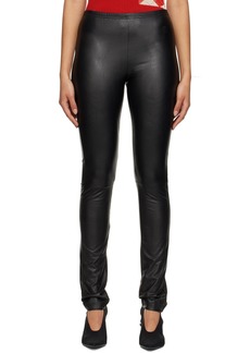 MM6 Maison Margiela Black Embroidered Faux-Leather Leggings