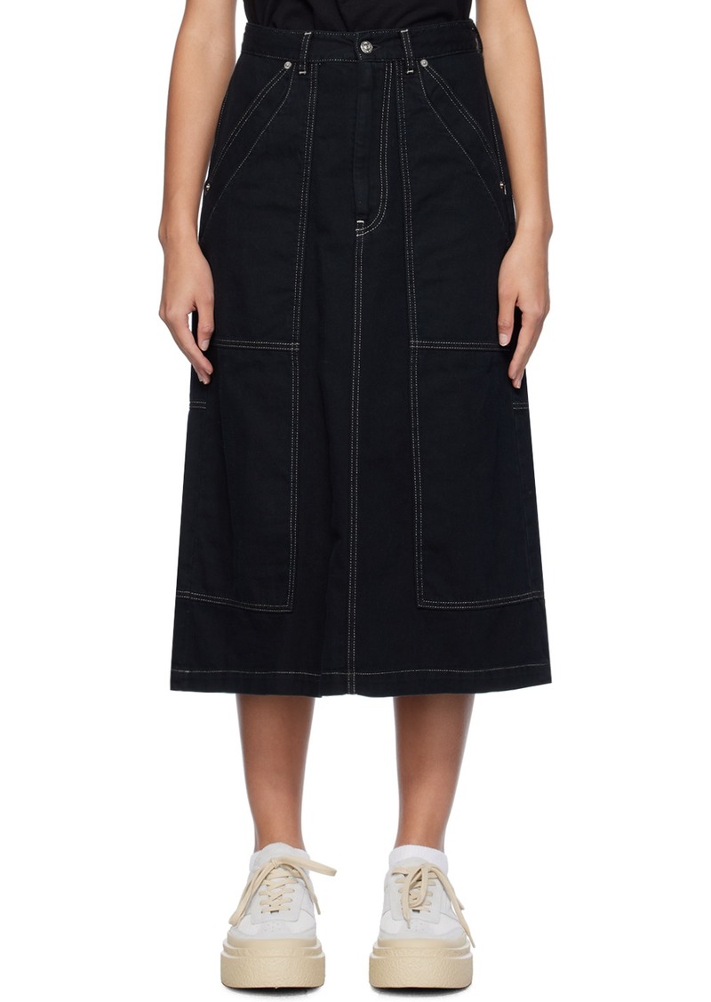 MM6 Maison Margiela Black Paneled Denim Midi Skirt