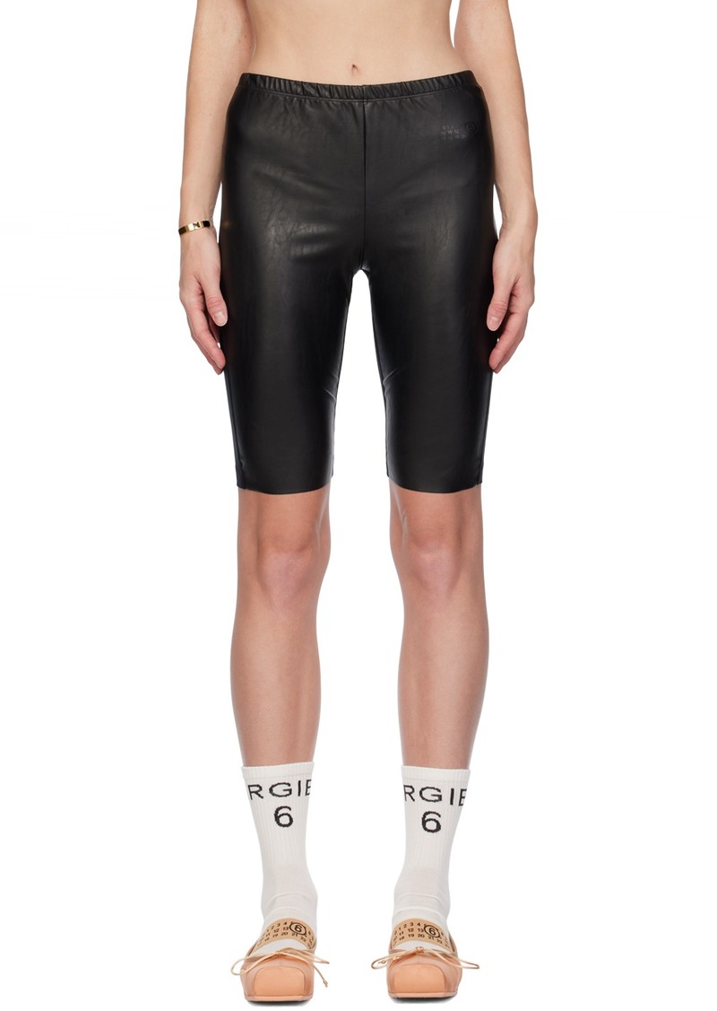 MM6 Maison Margiela Black Paneled Faux-Leather Shorts