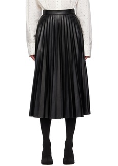 MM6 Maison Margiela Black Pleated Faux-Leather Midi Skirt