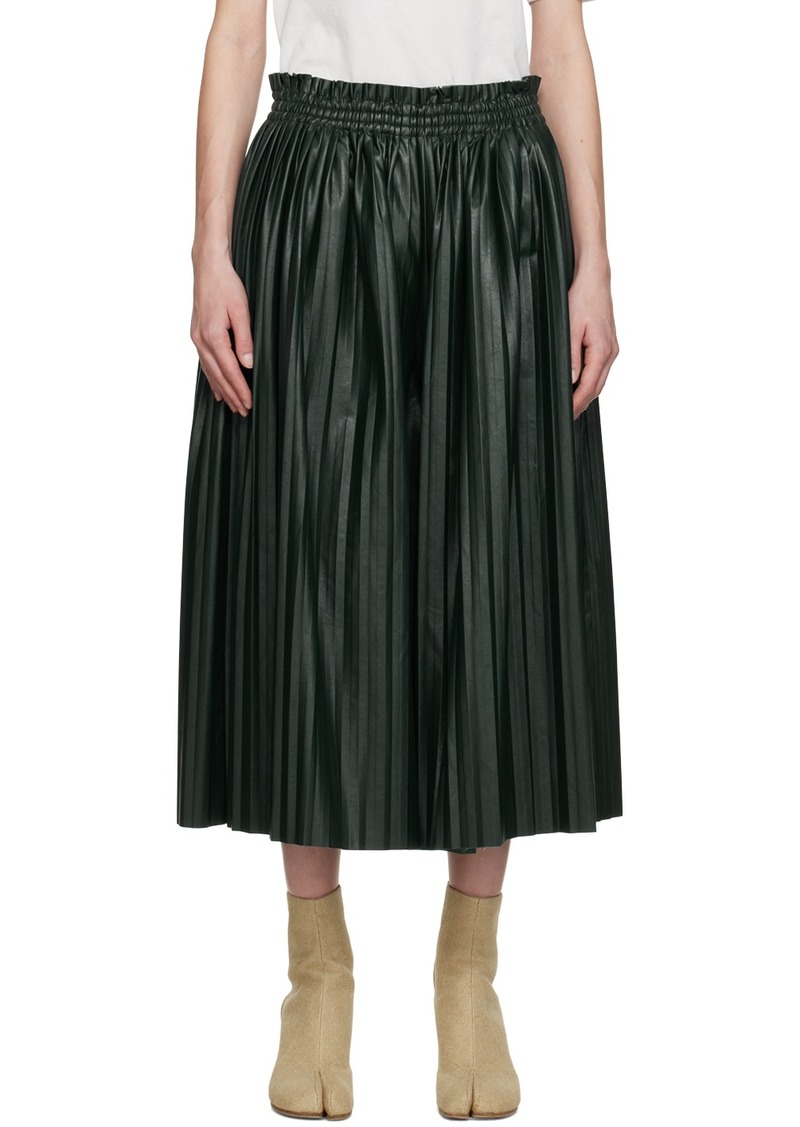 MM6 Maison Margiela Green Pleated Faux-Leather Trousers