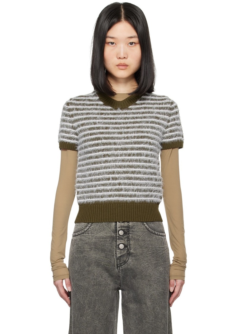 MM6 Maison Margiela Khaki & White Striped Sweater