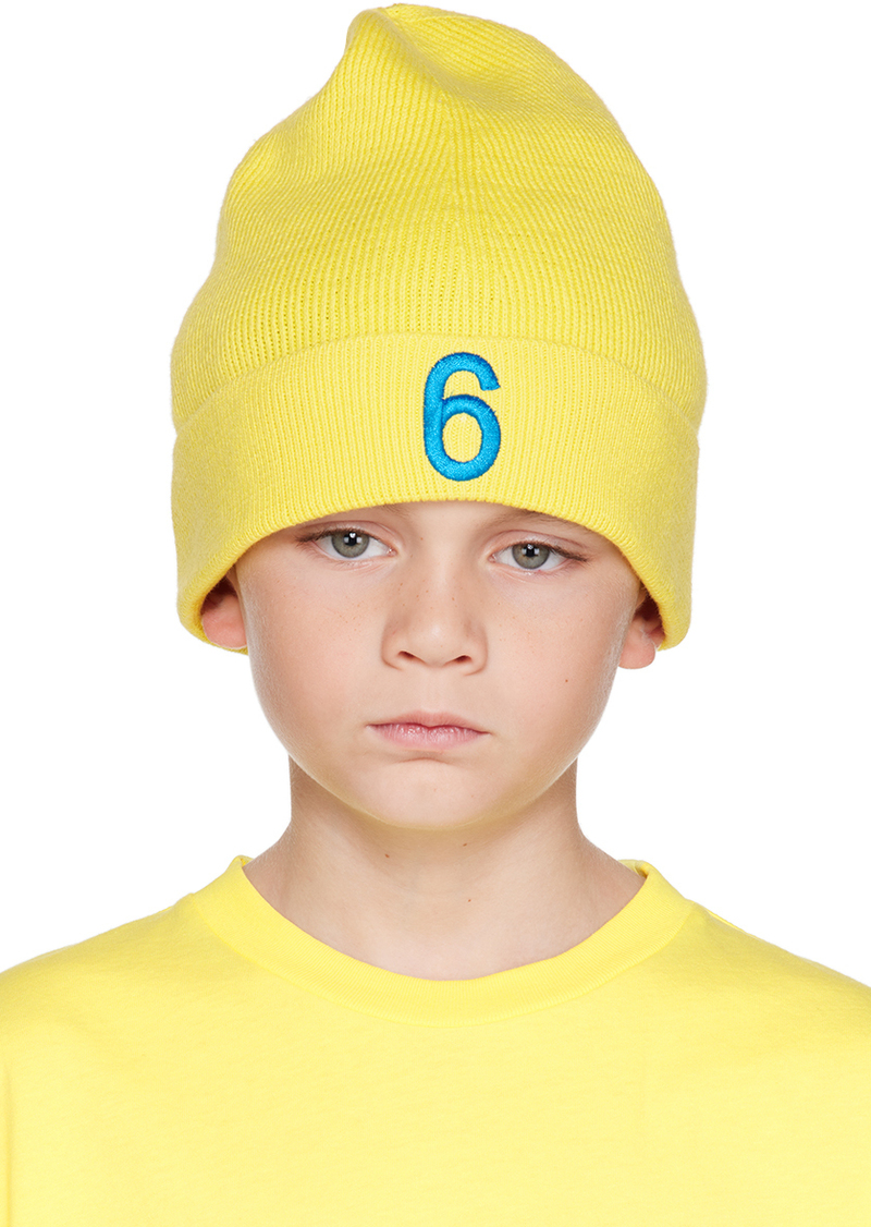 MM6 Maison Margiela Kids Yellow '6' Beanie