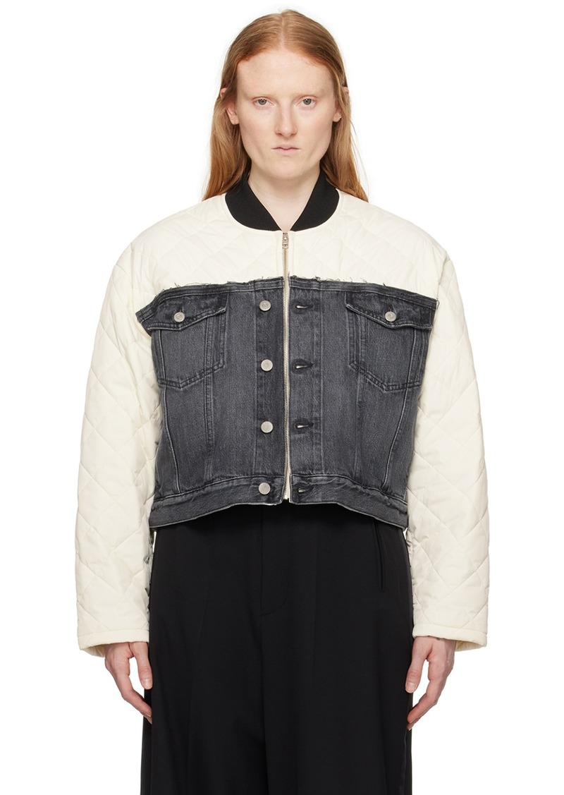 MM6 Maison Margiela Off-White & Black Paneled Denim Bomber Jacket