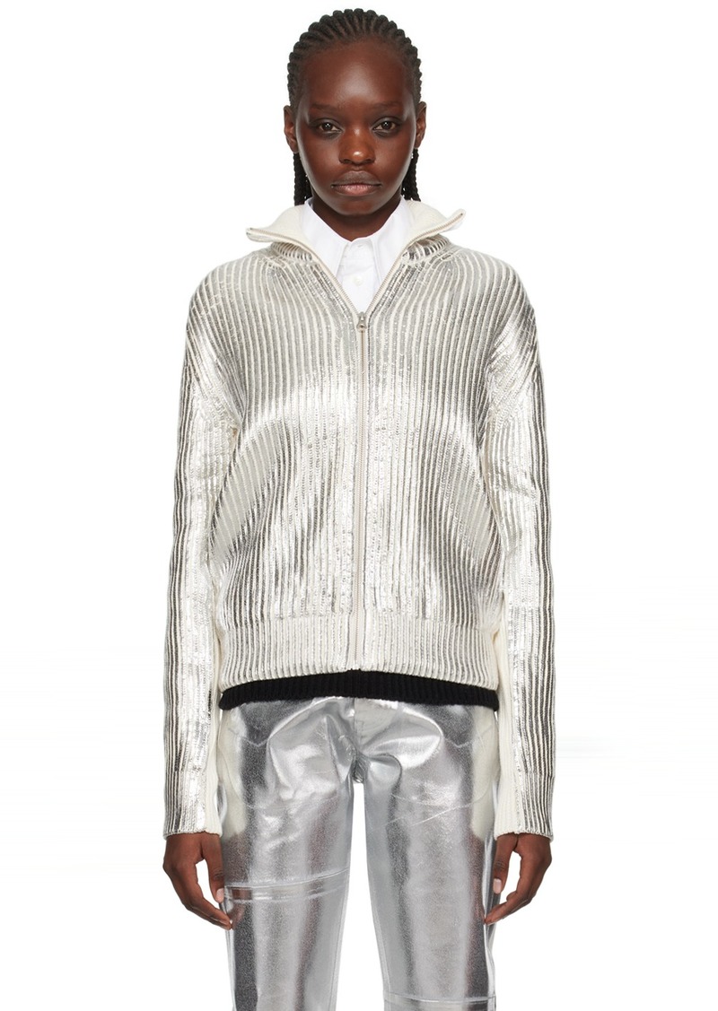 MM6 Maison Margiela Off-White & Silver Foil Sweater