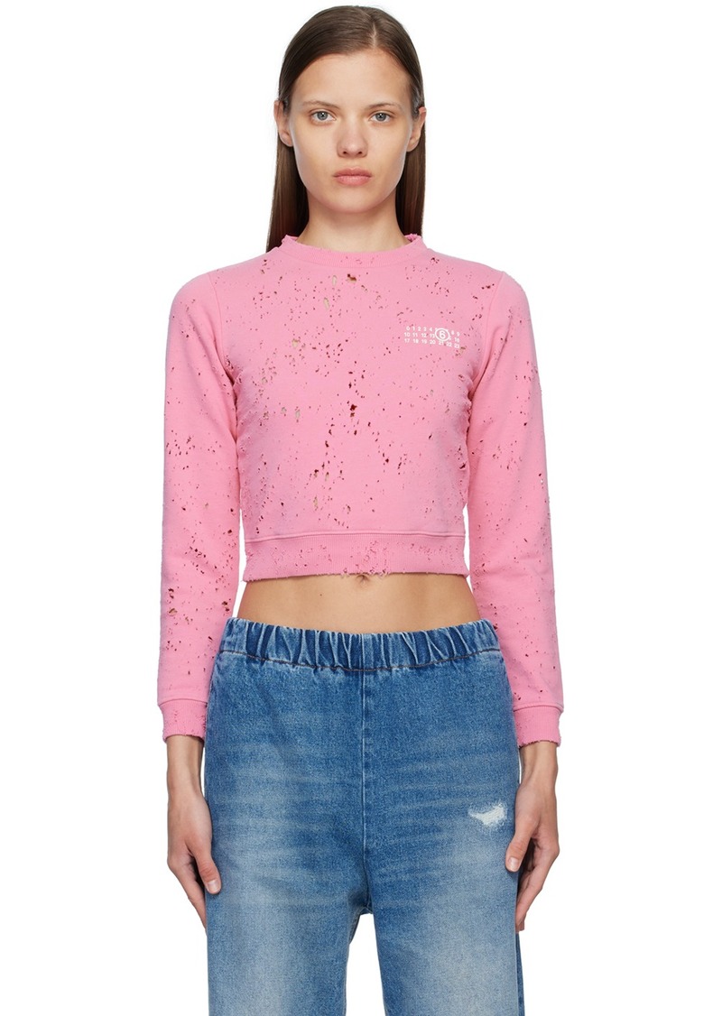 MM6 Maison Margiela Pink Distressed Crewneck Sweatshirt