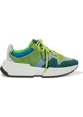 Mm6 Maison Margiela Woman Color-block Suede And Mesh Exaggerated-sole Sneakers Green