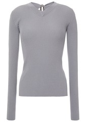 Mm6 Maison Margiela Woman Cutout Striped Ribbed-knit Sweater Gray
