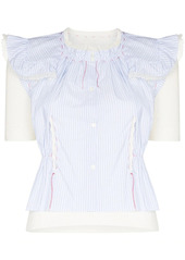 Maison Margiela pinstriped ruffled short-sleeve panelled blouse