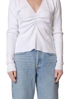 Maison Margiela Ruched Long Sleeve Top In White