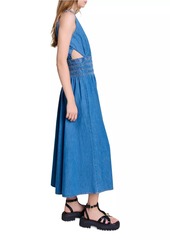 Maje Cutaway Denim Midi Dress