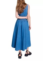 Maje Cutaway Denim Midi Dress