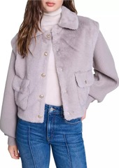 Maje Dual-Material Faux Fur Jacket