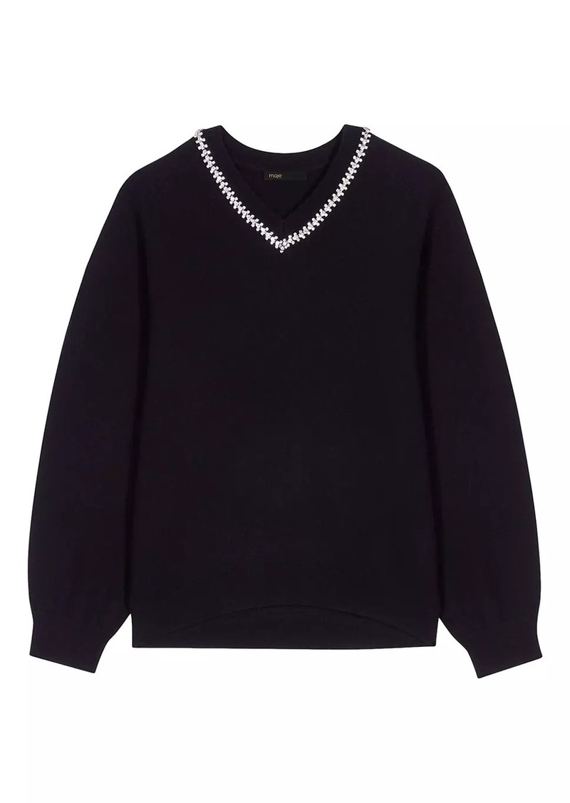 Maje Knit Jumper with Rhinestone Neck