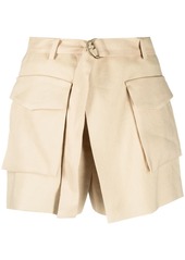 Maje asymmetric linen-blend shorts