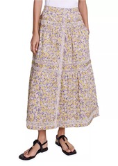 Maje Long Floral Embroidered Skirt