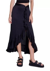 Maje Long Satin-Effect Ruffled Skirt