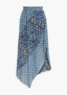 Maje - Asymmetric printed voile midi skirt - Blue - FR 38