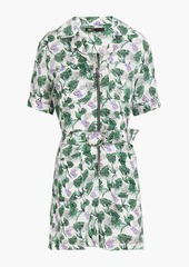 Maje - Belted floral-print woven playsuit - Green - FR 34