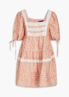 Maje - Crocheted lace-trimmed floral-print linen-blend mini dress - Pink - FR 34