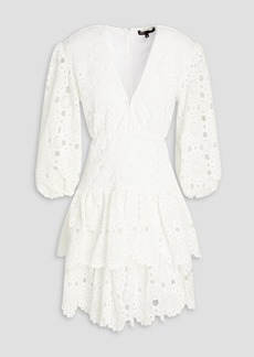 Maje - Cutout tiered crocheted lace cotton mini dress - White - FR 34