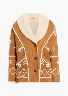 Maje - Embroidered shearling jacket - Brown - FR 38