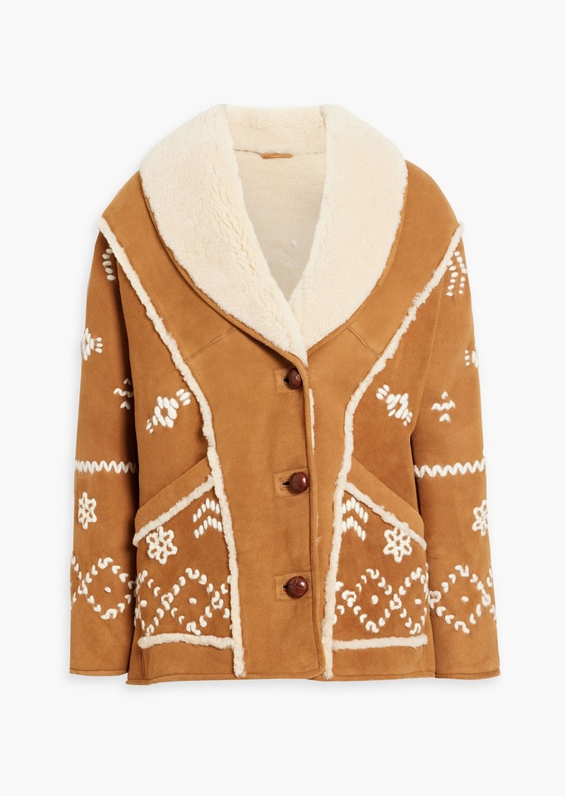 Maje - Embroidered shearling jacket - Brown - FR 38