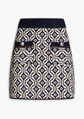 Maje - Faux leather-trimmed jacquard-knit mini skirt - Blue - FR 36