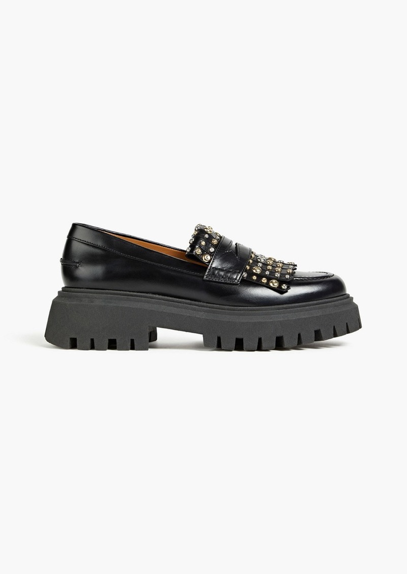 Maje - Fringed studded leather platform loafers - Black - EU 40