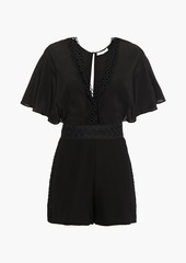 Maje - Lace-trimmed twill and silk crepe de chine playsuit - Black - FR 34