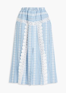 Maje - Lace-trimmed cotton-jacquard midi skirt - Blue - FR 34