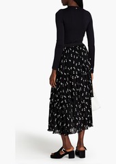 Maje - Tiered printed crepon midi skirt - Black - FR 40